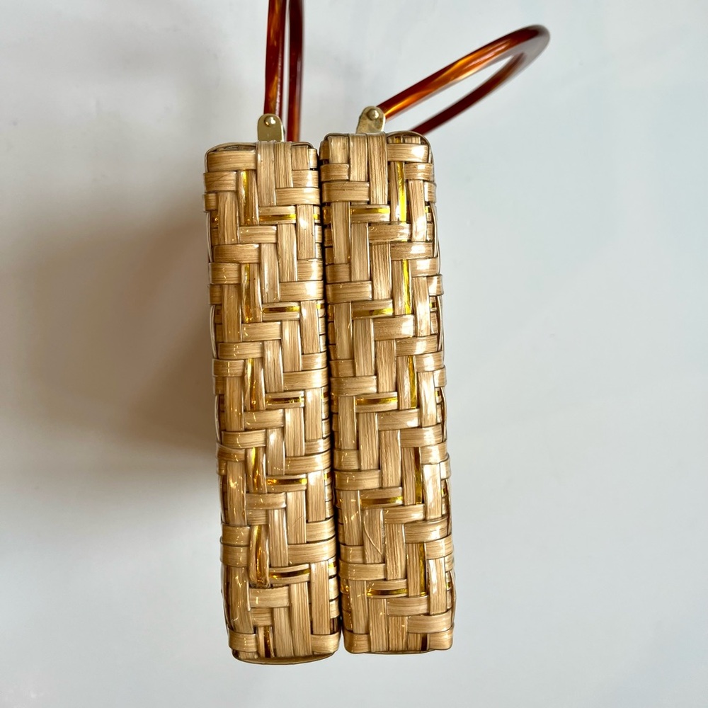 VINTAGE MCM 60s WOVEN COATED WICKER STRAW AND LUCITE BASKET PURSE HANDBAG - Picture 4 of 8